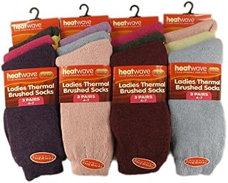 Sock Stack 12 Pairs Ladies Thermal Socks Thick Warm Work Boot Sock UK Size 4-7, Assorted Colours