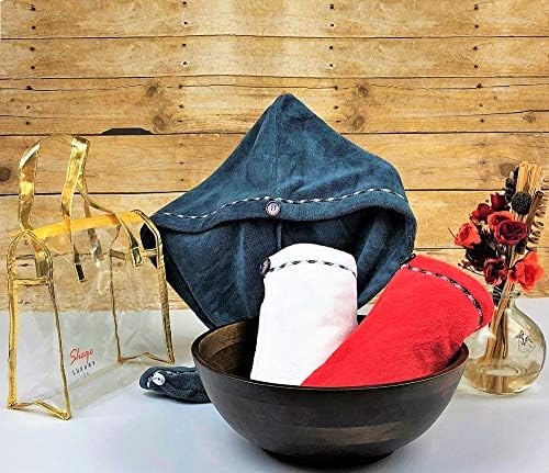 3-Hair Towel Wrap Highly Absorbent Microfiber Head Turban With Bamboo Button – Elegant Anti-Frizz Quick Dry Hat For Bath, Shower, Face Wash, With Cosmetic Clear Bag (Gold)