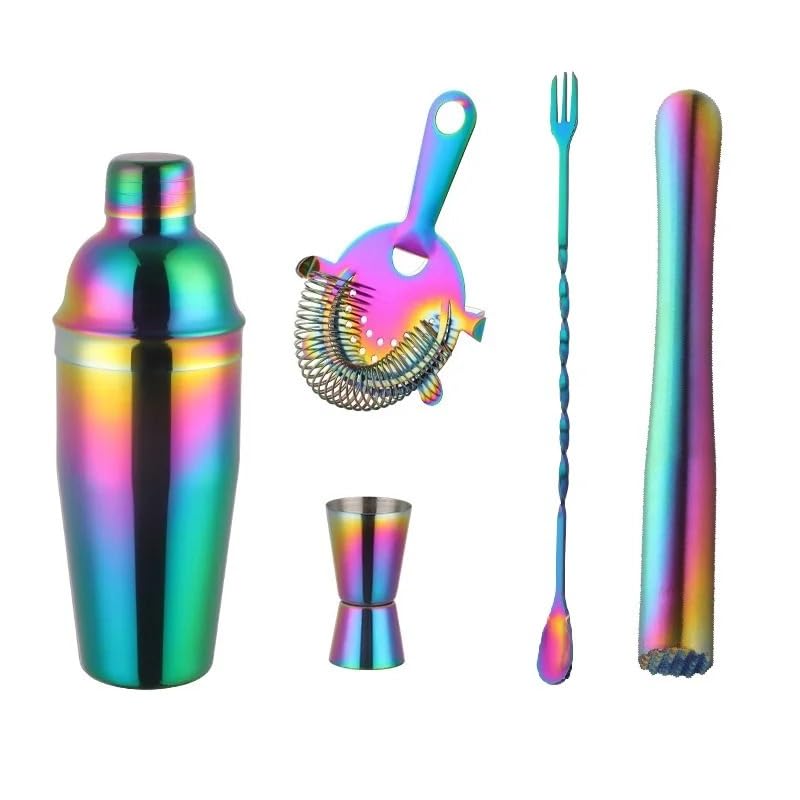 Coctelera de Acero Inoxidable/Vidrio Set Di Shaker For Cocktail In Acciaio Inossidabile Da 750 Ml, Strumenti Barista, Pestello Moijto,18 Pezzi(Bleu)