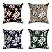 Fodera Per Cuscino Stampato,Cuscino Copre Americano Fiori Blu Nero Biancheria Stampa 4Pz Piazza Moderna Soft Con Elegante Semplicità Home Coperchio Federa Cuscino Del Tiro Caso