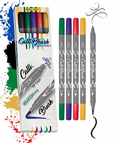 Online Calli.Brush Handlettering Brush-Pens Classic | Set of 5 brush pens | Calligraphy Set for Bullet Journal, Hand Lettering | Calligraphy tip & brush tip | Water colours | Aquarell pens