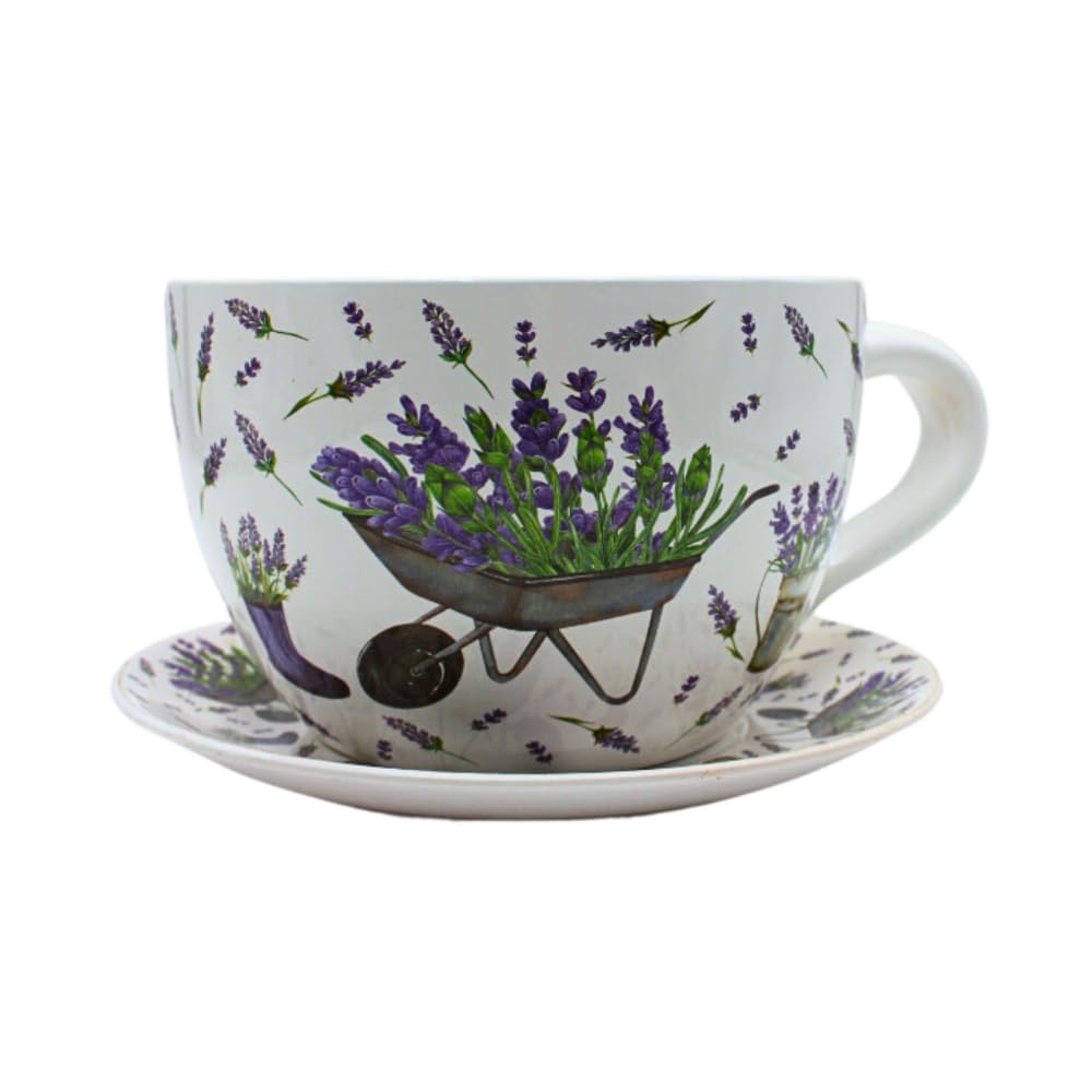 Dekohelden24 Flower Pot, Plant Cup, Planter, Planter, Flower Pot, Planter with Ceramic Handle, Lavender, L/W/H 25 x 23 x 14 cm