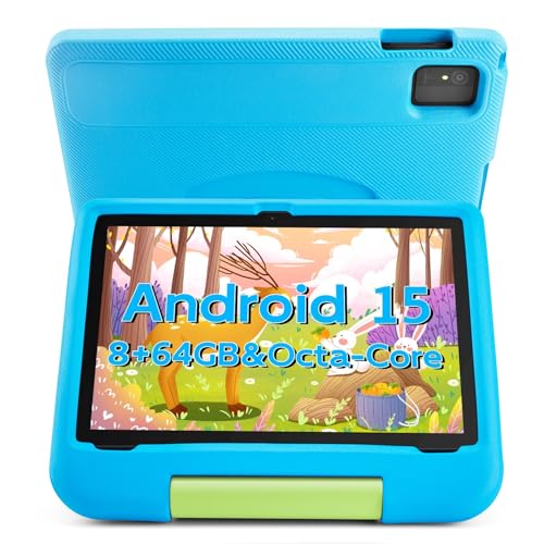 Image of Kids Tablet 10 inch, Android 15 Tablet, Educational Tablets for Kids with HD Touchscreen, 8GB+64GB Expandable Storage, 5000mAh Battery, Parental Control and Kids Learning Space