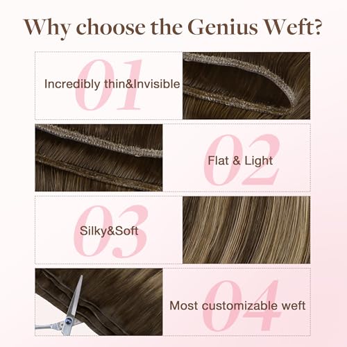 Image of GOO GOO Genius Human Hair Extensions, Sew In Remy Weft, 4 /27 /4 Balayage Chocolate Brown to Caramel Blonde 14inch 40g, Hand Tied Weft