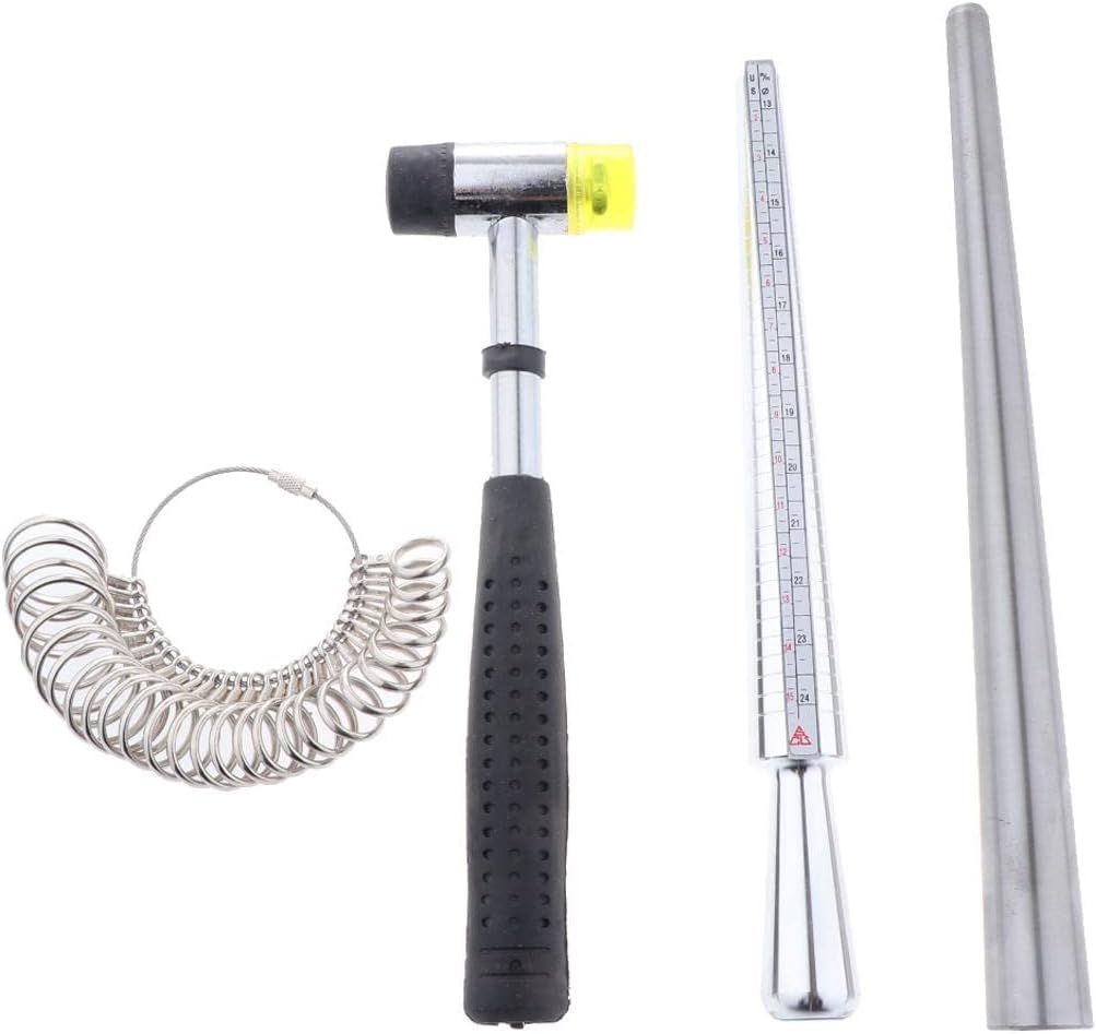 4X Handmade Gift Tools Finger DIY Sizer Mandrels Rubber Hammer Kit