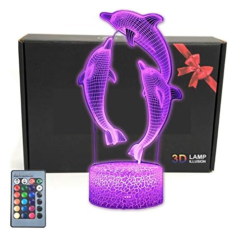 TriPro Dolphin Fish 3D Illusion LED Room Table Decor Lamp Sea Animals Night Light Cover