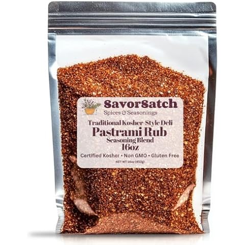 SavorSatch Pastrami Rub Seasoning Spice Blend - 1 Pound (16 oz) Resealable Pouch | Bulk Pack for Restaurants & Home Use | Traditional Deli-Style Kosher Flavor for Grilling or Smoking Authentic Homemade Pastrami, Corned Beef, Brisket, & Charcuterie | Non-GMO, Gluten-Free Cover