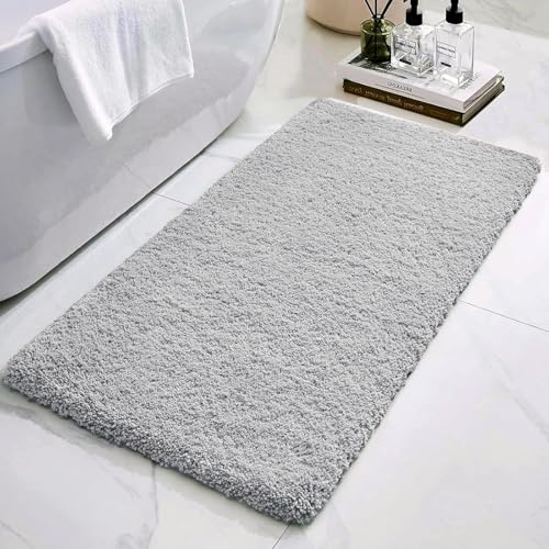 Bathroom Rugs Grey 24x48 Machine Washable Bath Mat for Bathroom Floor Thick Fluffy Absorbent Bath Rug for Bathtub Non Slip Carpet for Shower