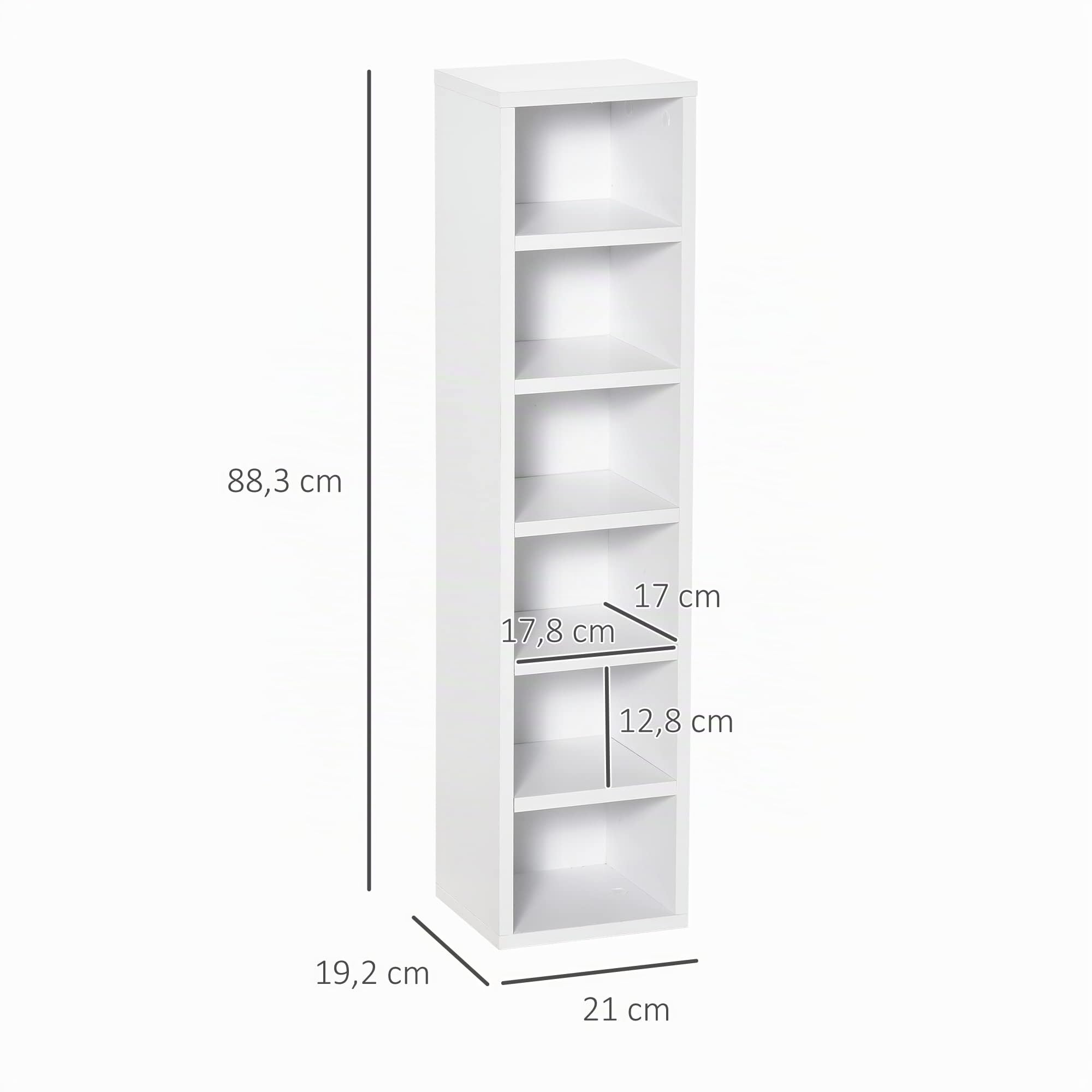 HOMCOM - Juego de 2 estanterías columnas armario de almacenamiento CD-DVD 6 + 6 compartimentos dim. 21 x 19 x 88 cm. Capacidad máx. 160 CD blanco
