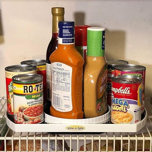 Stow-n-Spin Spice Rack Organizer for Cabinet Lazy Susan Organizer Rotating Spice Holder Shelf with Double Spinners - Pantry Spice Racks for Cabinets So Spices are Easy to Find Made in USA