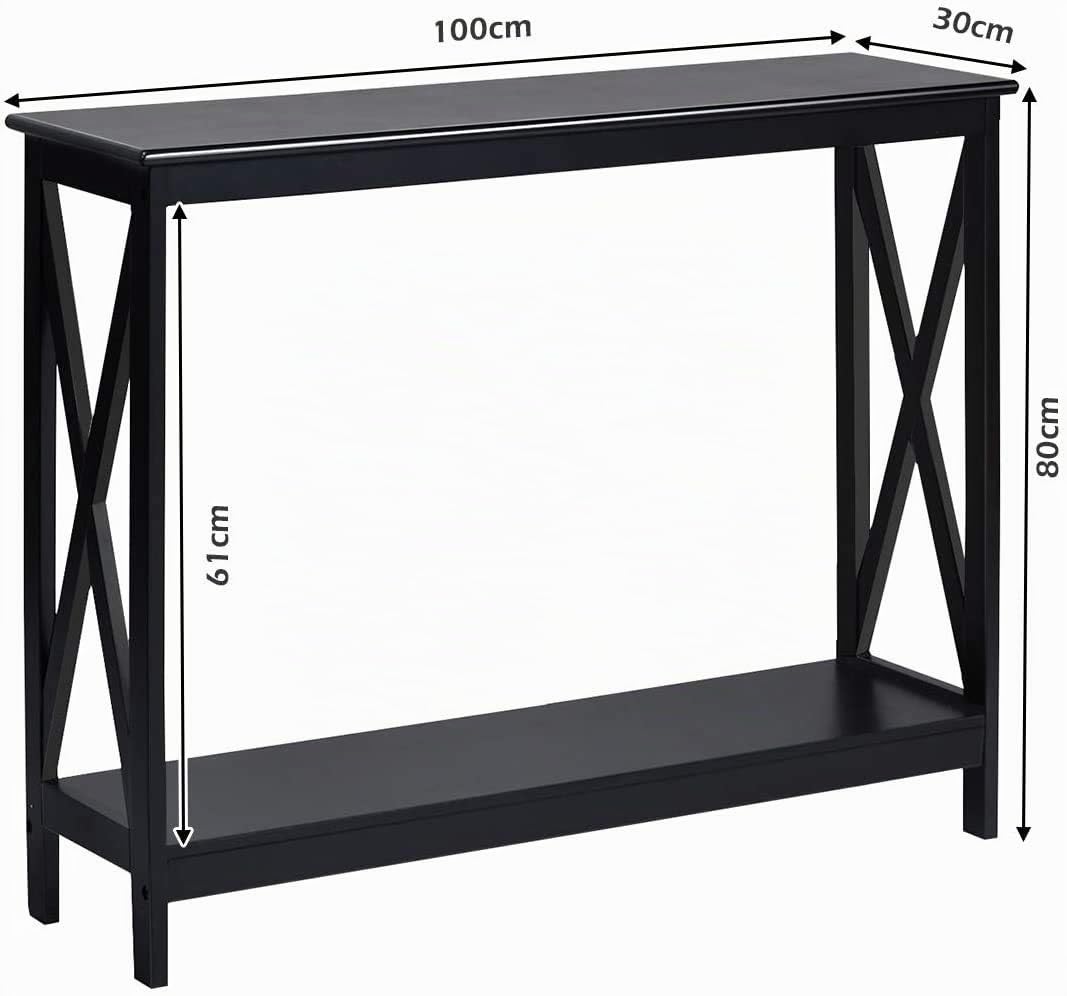 COSTWAY Mesa Consola Mesa Auxiliar de 3 Niveles Mesita con Estante Estantería 100x30x80 centímetros Mueble para Salón Pasillo (Negro)