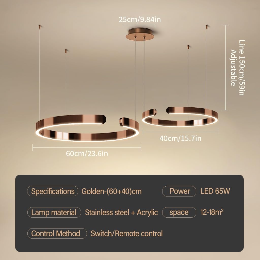Moderne Hängelampe Ring LED-Pendelleuchte Tisch Esstisch Minimalistisches Hängeleuchte For Wohnzimmerlampe Aluminium Esszimmer Höhenverstellbar Lampen Rose Gold(40+60cm)