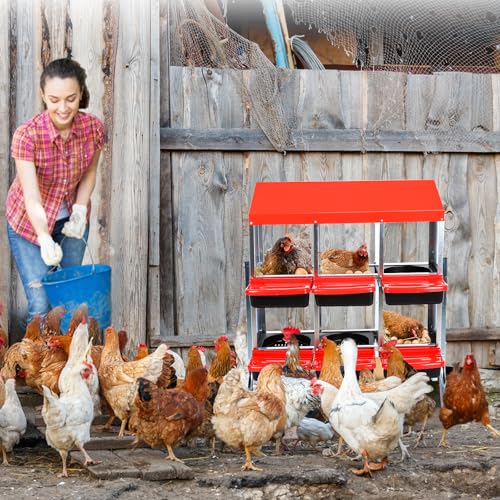GarveeLife Nesting Boxes for Chickens, 6 Holes Chicken Nesting Boxes with Legs, Chicken Laying Box with Lid Cover, for Outdoor Chicken Coop Farm Yard, Red - Image 3
