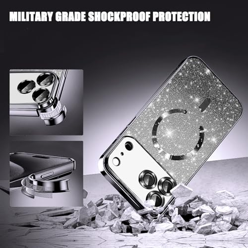 Image of Misscase for iPhone 17 Pro Case Compatible with MagSafe,Built-in Camera Lens Protector Full Protection Soft TPU Anti-Scratch Anti-Fingerprint Magnetic Glitter Slim Case Cover 6.3 inch Black
