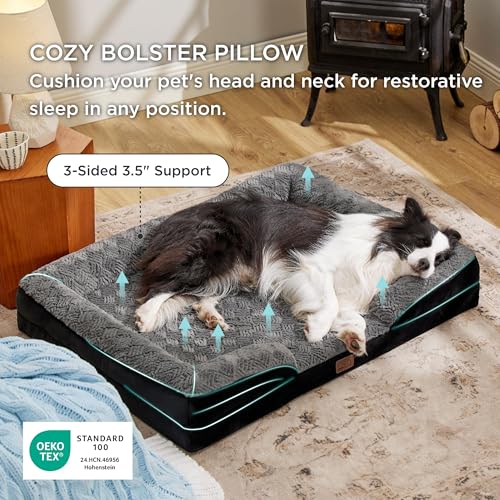 Image of Bedsure Orthopedic Dog Beds Large Sized Dog - Washable Large Dog Cat Bed Waterproof, Comfort Dogs Couch Sofa with Washable Removable Cover, Pet Bed with Nonskid Bottom, Plush-Black, 35 inch