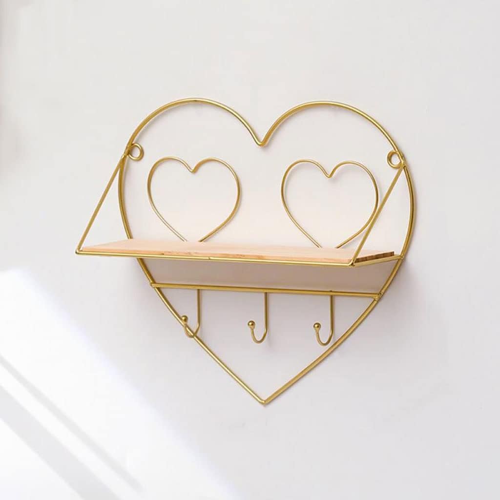 JSEIAJB Wall Mounted Bathroom Shelf with Hook Shower Hanging Storage Basket Wrought Iron Wall Decoration Home Rack(D)