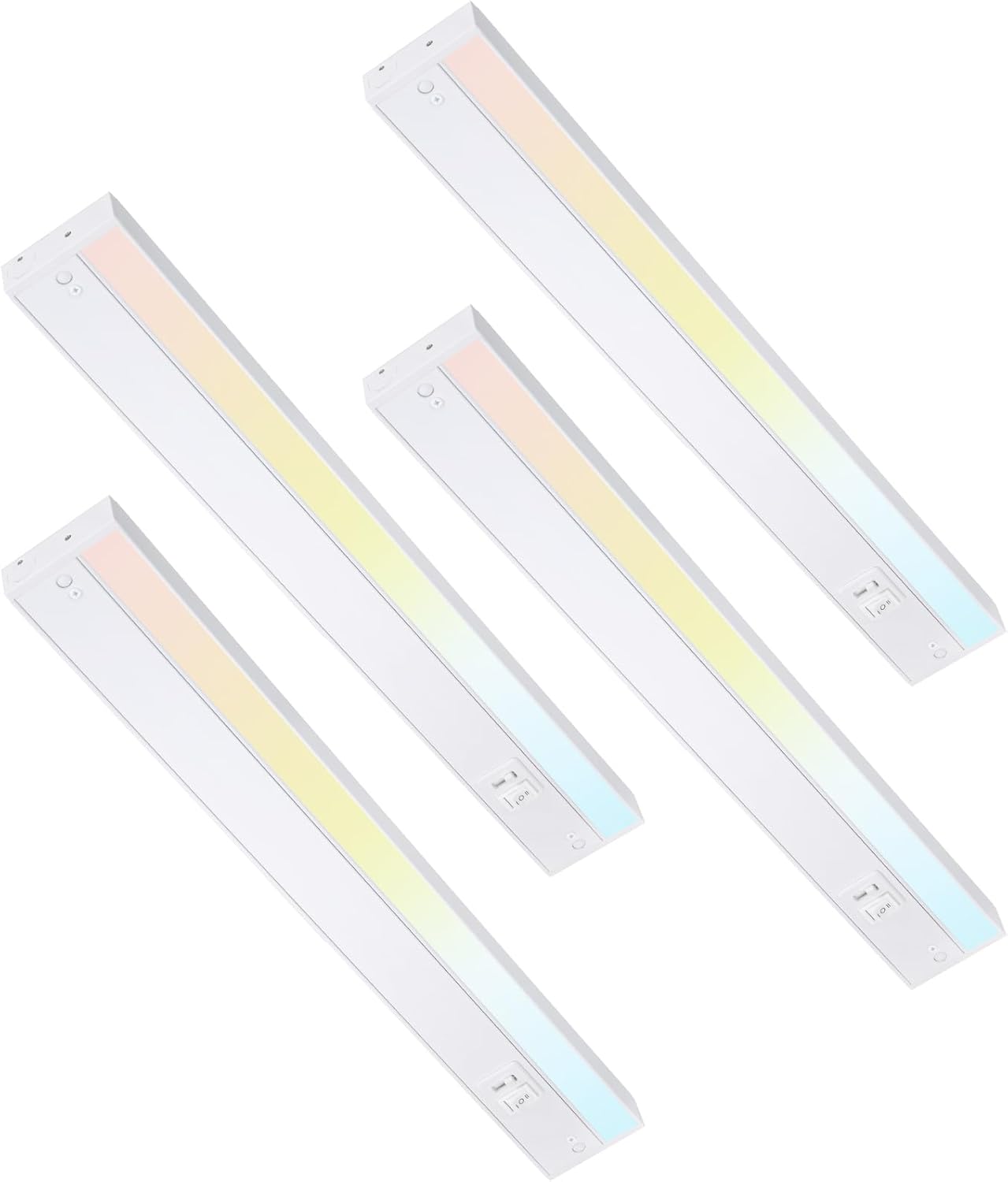 TORCHSTAR 4-Pack 22 Inch LED Under Cabinet Lighting 5CCT, ETL T24, 14W 1050LM, Hardwired & Plug-in, 5 Color Selectable CRI90 120V, Dimmable Under Counter Lights for Kitchen, White Aluminum Housing
