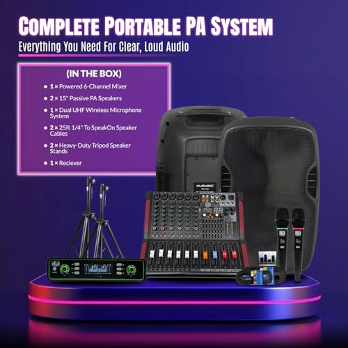 Image of PA System with Wireless Microphone UHF, DJ Speakers Set 15 inch, Audio Mixer