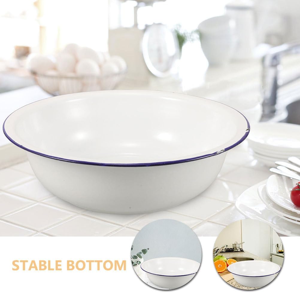 Healeved Enamel Wash Basin 32cm Large Enamel Mixing Bowl Face Washing Basin ware Salad Bowl Soup Bowl Sourdough Bowl Footbath