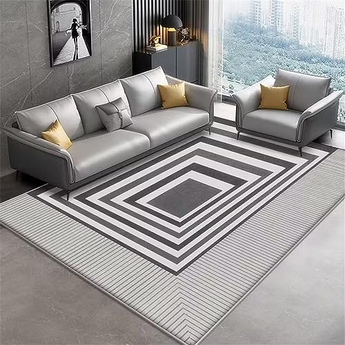 Tapis doux lavable grand format rectangulaire gris à rayures 200x250cm haute densité