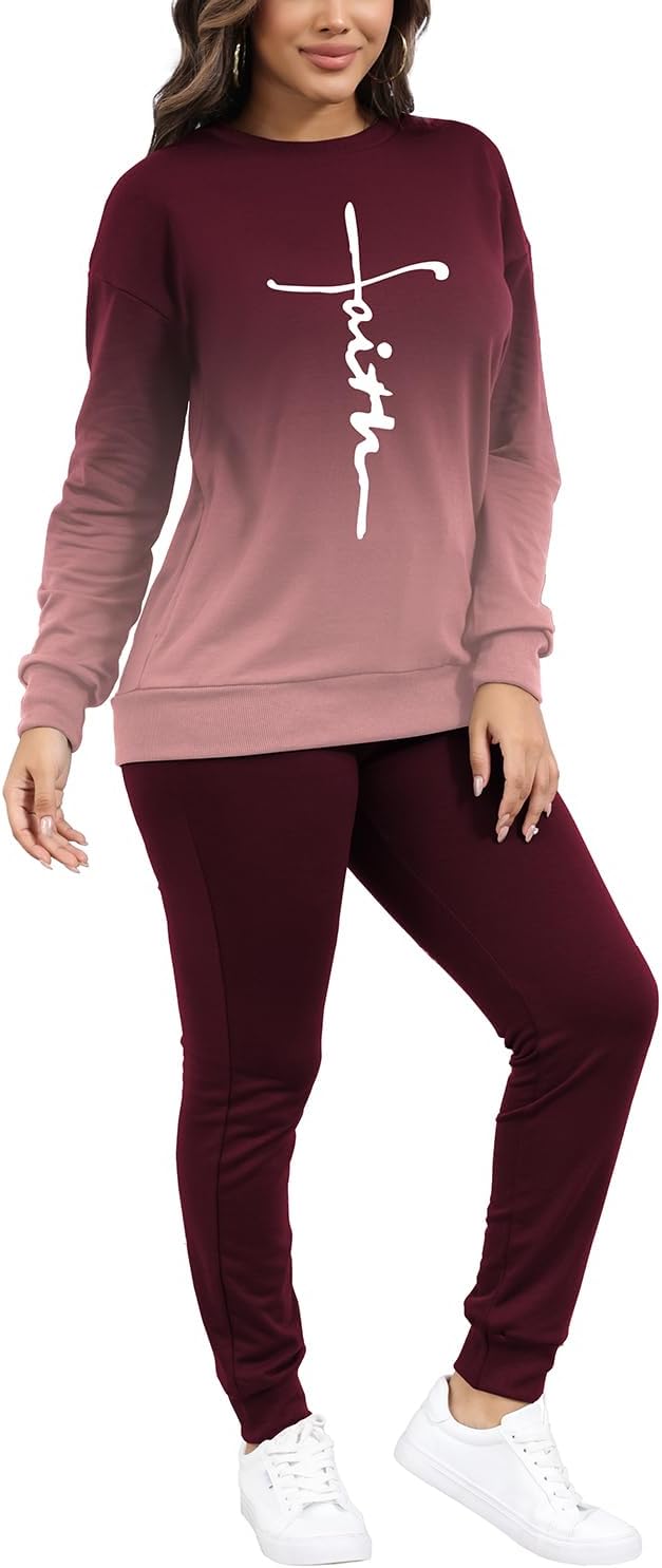 HBQ Two Piece Outfits For Women Casual Long Sleeve Sweatsuits Jogger Tracksuits Lounge Sets With Pockets-A-Gradient-XL - Image 3
