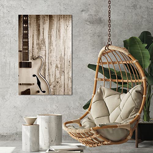 Artsbay Guitar Wall Art Music Wall Art Decor Print On Canvas Guitar Pictures Posters On Retro Wood Backdrop Modern Stretched And Framed Artwork Home Decor For Living Room Bedroom Decoration #TOP2