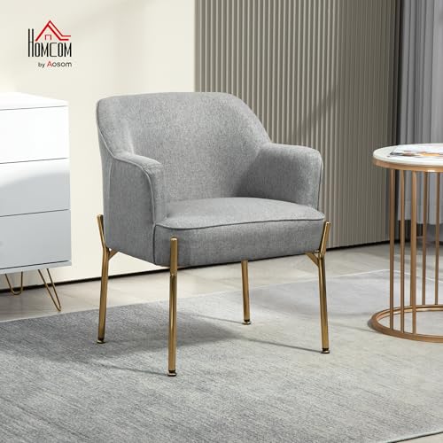 HOMCOM Fabric Accent Chair, Armchair, Modern Living Room Chair with Gold Metal Legs and Thick Padding for Bedroom, Grey - Image 3