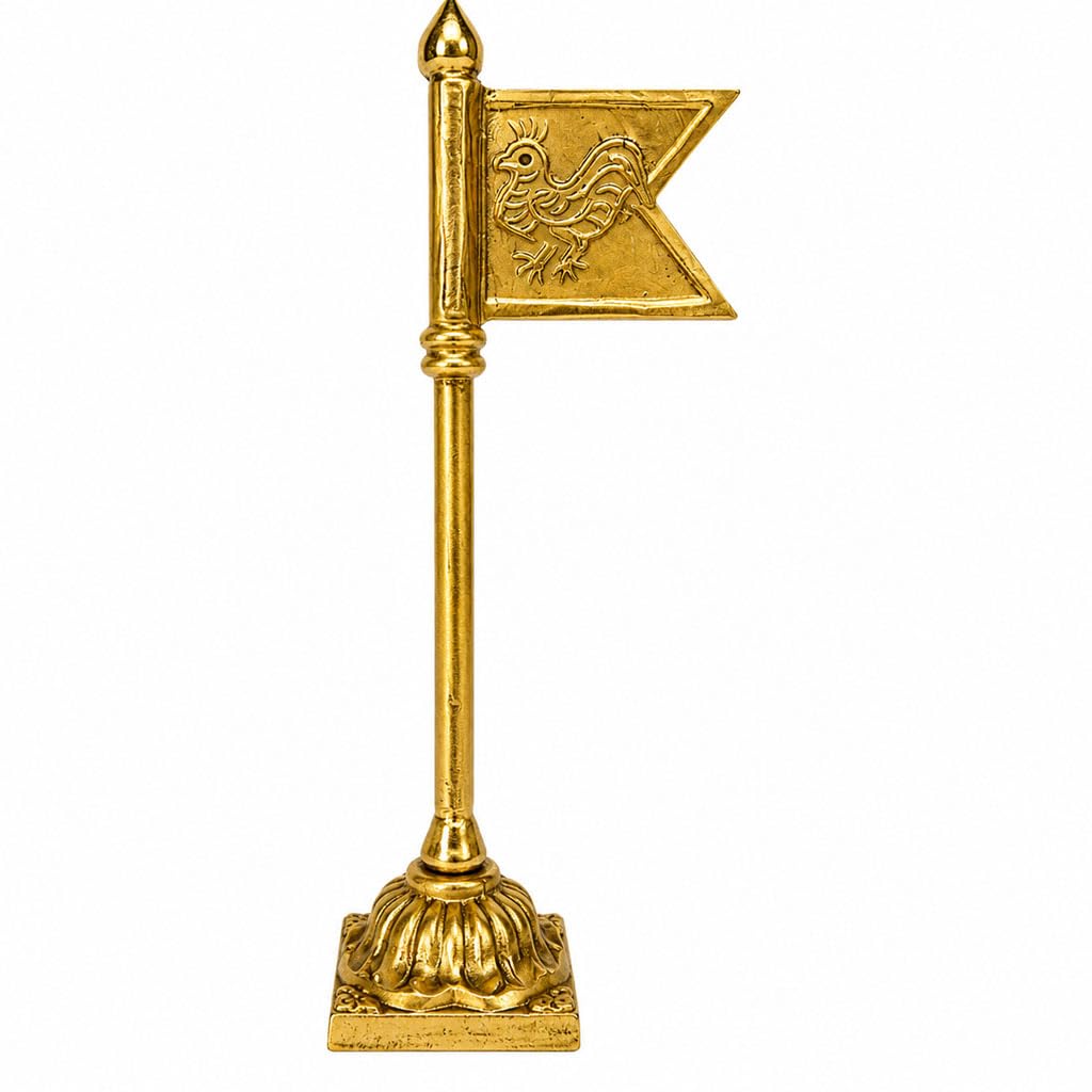Gold Plated Brass Seval Kodi for Murugan Pooja | 15CM Cock Peacock Flag Decor-image-31