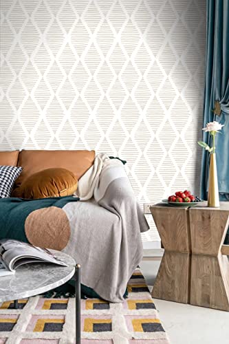 Modern Stripe Peel And Stick Wallpaper Beige And White Contact Paper 17.7” X 393” Geometric Wallpaper Self Adhesive Wallpaper Removable Decorative Wallpaper For Bedroom Drawers Cabinets Decor Vinyl #TOP4