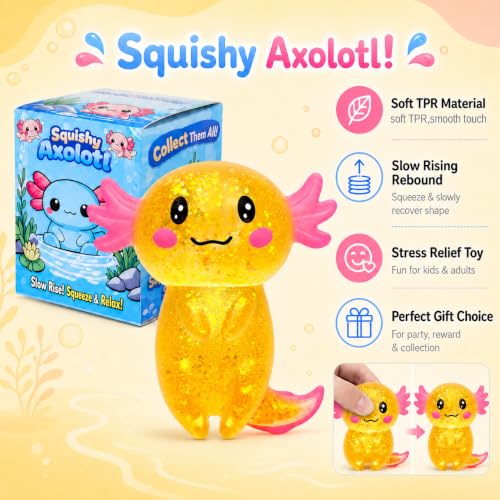 Axolotl Squishy Stress Ball, Soft TPR Squeeze Toy, Cute Axolotl Fidget Toy for Stress Relief, Anxiety Calming Sensory Toy for Kids Adults(Orange Long Tail Axolotl) - image 2