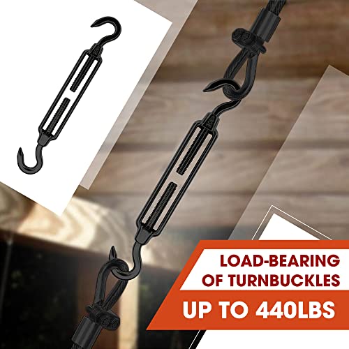 2PCS M8 Premium Stainless Steel Hook & Hook Turnbuckle, Black Turnbuckle for Wire Rope Tension, Shade Sail Hardware, Sun Shade Tent Installation by PAMAZY - Image 5