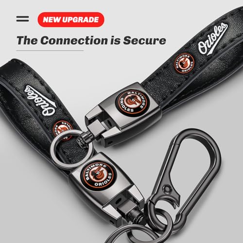 Image of Car Keychain Keyring for Baltimore Orioles Baseball Fans,Orioles Accessories Women /Men's Keychains for Vehicles,Leather Key Ring Lanyard for Car Key Fob Holder,Key Fob Keyring Replacement