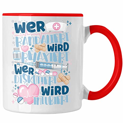 Trendation - Anästhesie Krankenschwester Tasse Geschenk Propofol Geschenk Kaffeetasse Arzt Ärtzin Arzthelferin Spritze Wer Randaliert Wird Relaxiert (Rot)