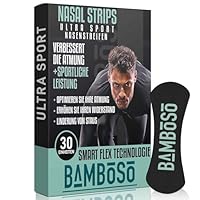 Bamboso 30 schwarze Sport-Nasenstreifen, verbessert die Atmung beim Sport, lindert Verstopfung und erhöht die körperliche Leistungsfähigkeit, hypoallergen und bequem