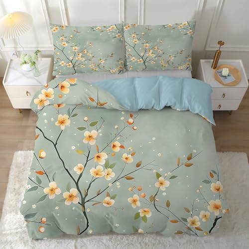 Parure de lit 2 personnes en microfibre zippée avec housse florale réversible