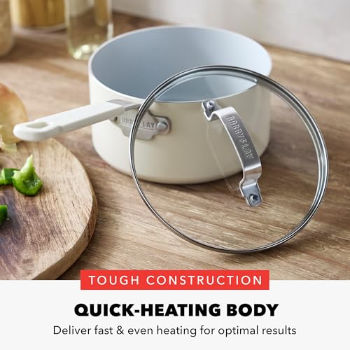 GreenPan x Bobby Flay 2.5QT Nonstick Saucepan with Glass Lid, PFAS-Free Diamond Ceramic, Induction Suitable, Stay-Cool Silicone Handle, Easy Clean Dishwasher & Oven Safe, Chef Pan, Cream by GreenPan - Image 3