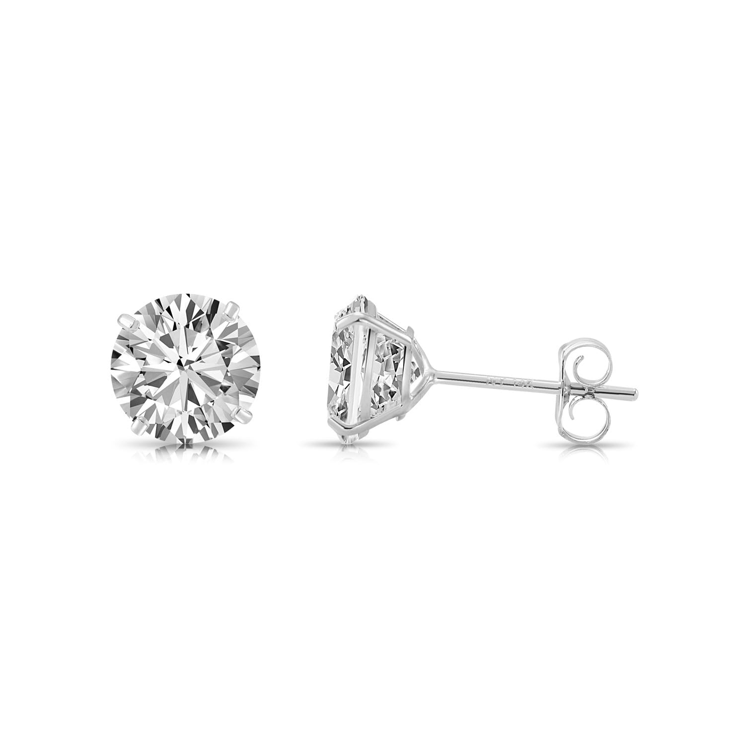 14k White Gold Solitaire Round Cubic Zirconia Stud Earrings with Gold butterfly Pushbacks