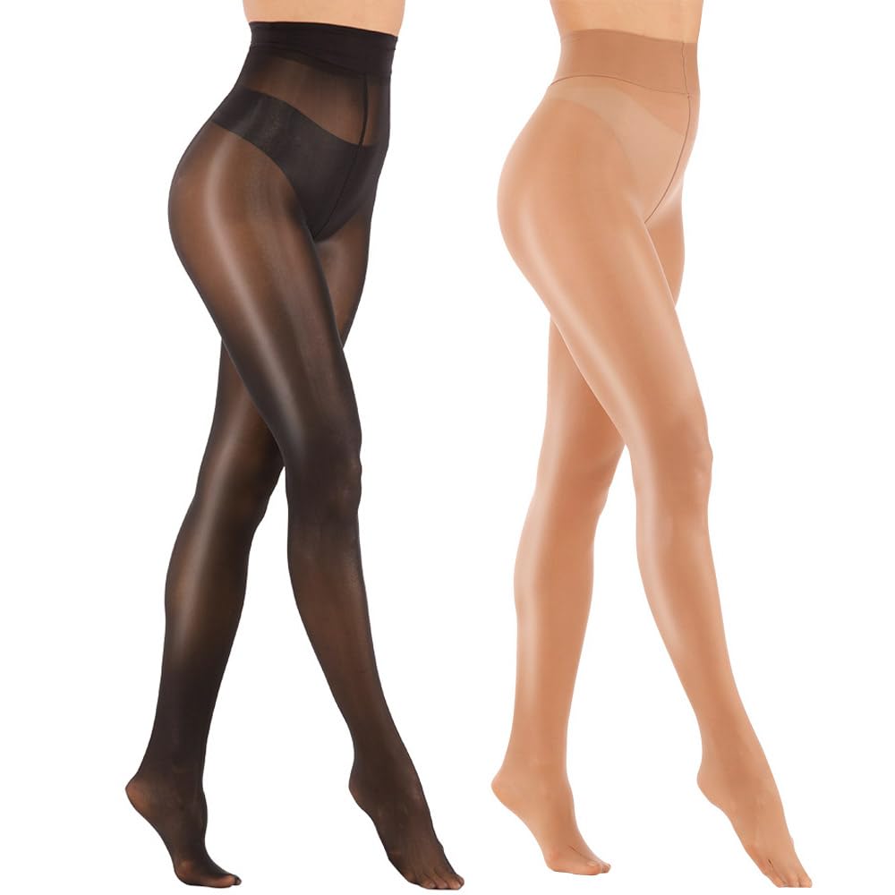 ARRUSA Women's Super Sexy Shiny Sheer Control Top Footed Tights Silk Stockings Ultra Shimmery High Waist Pantyhose