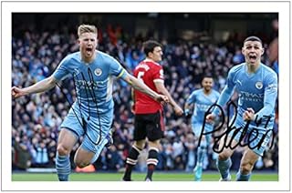 Kevin De Bruyne & Phil Foden Signed 6X4 Inch Photo With Print Pre Printed Signature Manchester City Football Autograph Gift