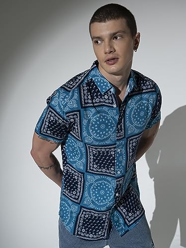 Image of Hubberholme Men's Rayon Relaxed Fit Printed Half Sleeve Resort Shirt