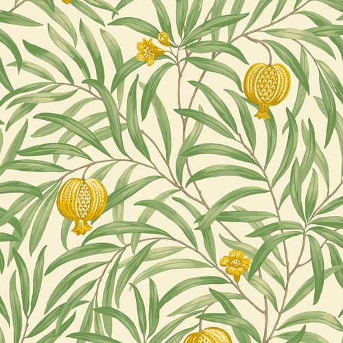 World of Wallpaper Papier peint à motif de grenade, jaune et vert, idéal pour un superbe salon, chambre à coucher, salle à manger 9612 – feuillage feuille