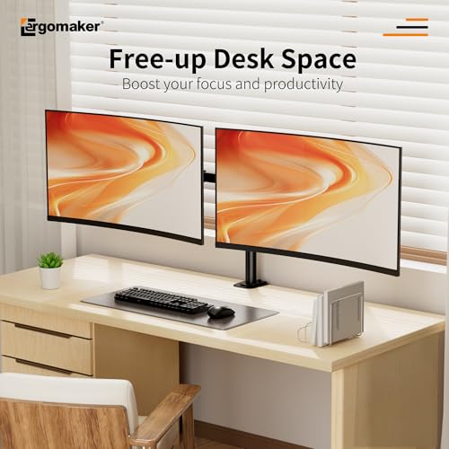 Image of ERGOMAKER Fully Adjustable Dual Monitor Arm for 2 Screens up 13 inch to 27 inch | Heavy Duty Dual Monitor Mount for Desk,two mounting options