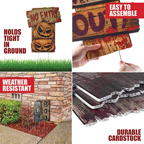 image for Prextex Halloween Outdoor Decorations Yard Signs with Metal Stakes for