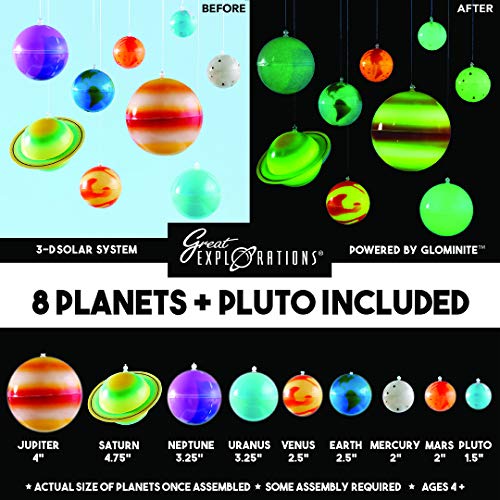 51FQFu3KH6L Great Explorations 3-D Solar System Glow In The Dark Ceiling Hanging Kit 3D Planets and Star Stickers Create the Milky Way Teach Science STEM, Multicolor (UG-19862) - Image 3