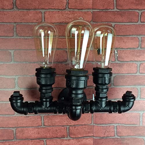 Lampe murale E27 3-Head en tuyau d'eau style industriel rétro vintage et fer forgé pour restaurant