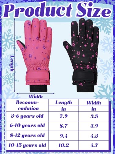 Image of SATINIOR 2 Pairs Kids Waterproof Winter Snow Gloves Ski Gloves for Boy Girl Outdoor Warm Thickening Snowboard