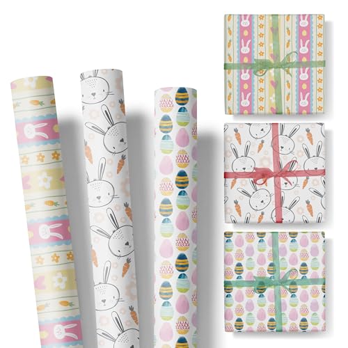 Geschenkpapier Ostern im Set 3 Rollen: 3m lang 47cm breit edel und hochwertig Osterpapier für Erwachsene und Kinder (Set 1)