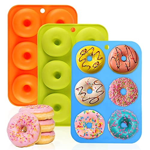 Moule Donuts, 3 Pièces Donuts, Couleurs Différentes Moule Donuts Cake Factory, 6 Cavités Moule Donuts Silicone, Moule a Donuts Convient pour Gâteaux Bagels Biscuits Muffins (Bleu + Orange + Vert)