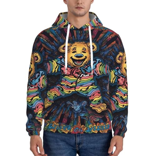 Men's Fleece Pullover Hoodie Long Sleeve Hooded Grateful Dancing Bear Sweatshirt Casual Shirts With Pockets Medium Black2