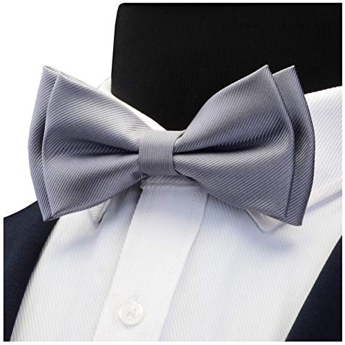 Image of GUSLESON Mens Solid Color Two Layer Pre-tied Bow Tie and Pocket Square Cufflink Set with Gift Box